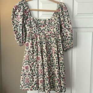 Abercrombie & Fitch Emerson Floral Puff Sleeve Dress - Cream and Pink